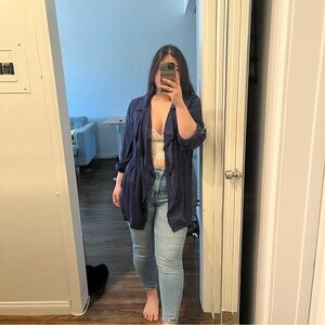 Harper navy blue light trench coat jacket